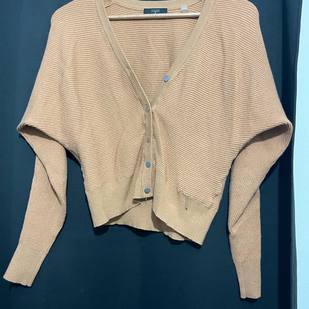 Tahari Camel Button-Up Cardigan